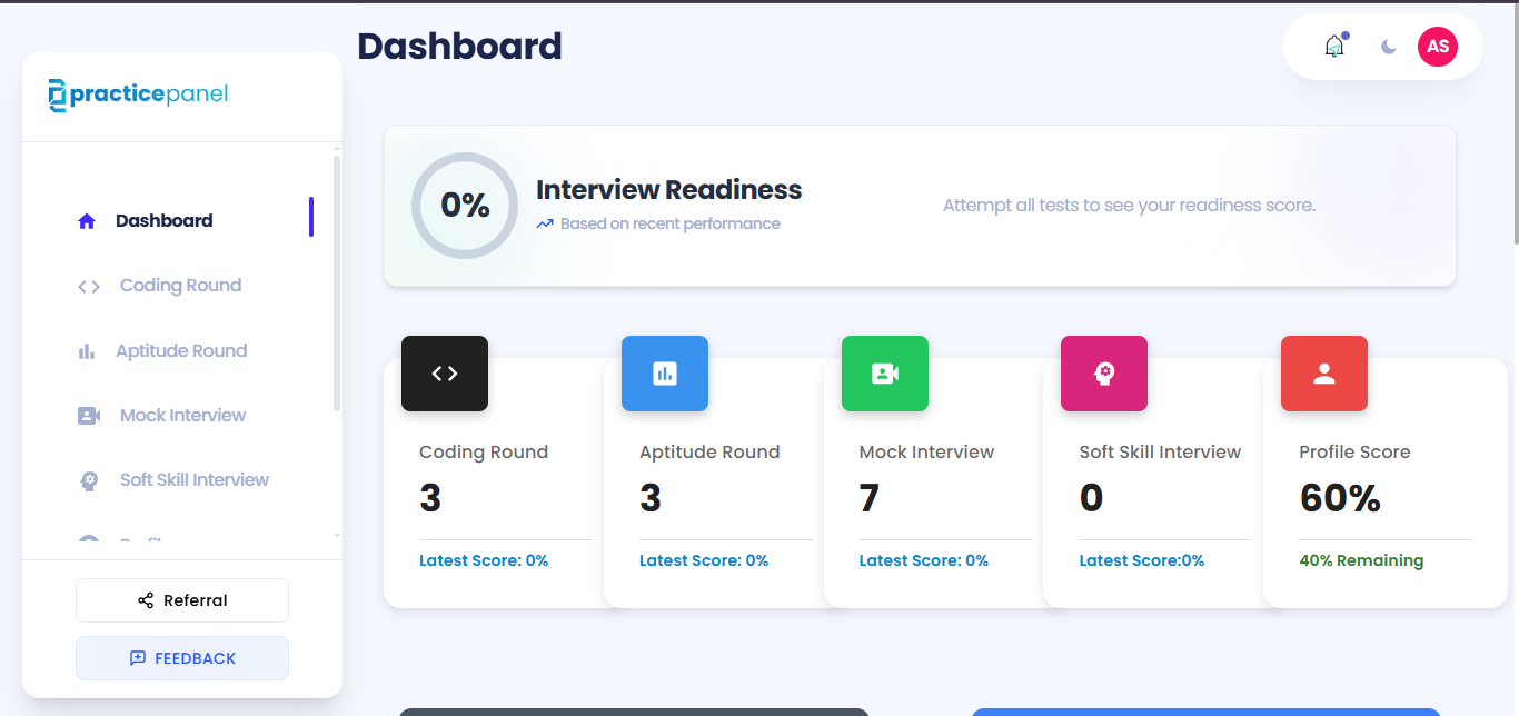 PracticePanel Interface